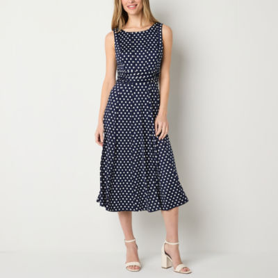 Perceptions Sleeveless Polka Dot Midi Fit + Flare Dress