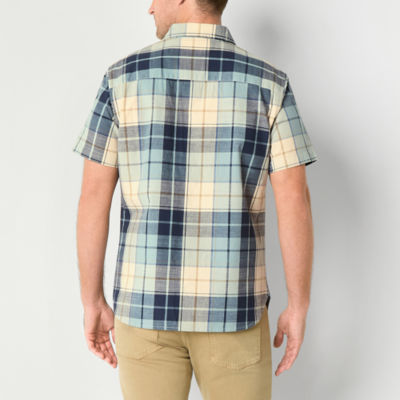 Frye and Co. Mens Regular Fit Short Sleeve Plaid Button-Down Shirt