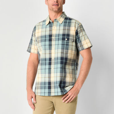 Frye and Co. Mens Regular Fit Short Sleeve Plaid Button-Down Shirt