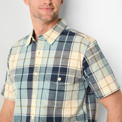 Frye and Co. Mens Regular Fit Short Sleeve Plaid Button-Down Shirt