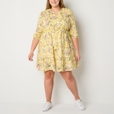 Frye and Co. Plus 3/4 Sleeve Floral Fit + Flare Dress