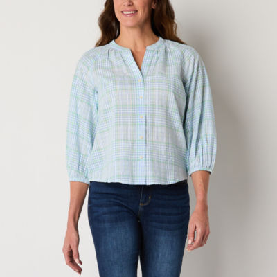 St. John's Bay Womens 3/4 Sleeve Regular Fit Button-Down Shirt