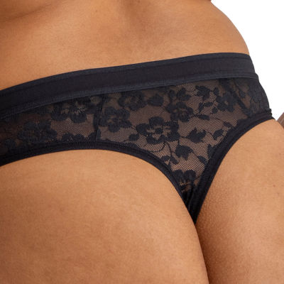 Curvy Couture Women's Plus Size No-Show Lace High Cut Thong Panty Flirt XL