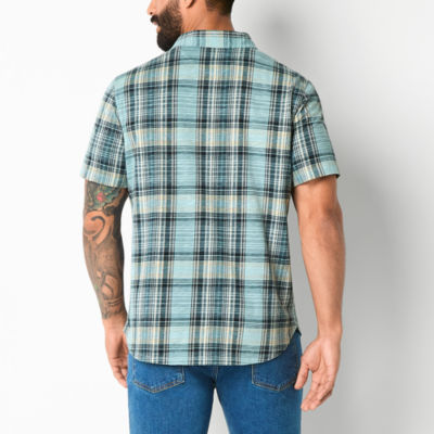 Frye and Co. Mens Regular Fit Short Sleeve Plaid Button-Down Shirt