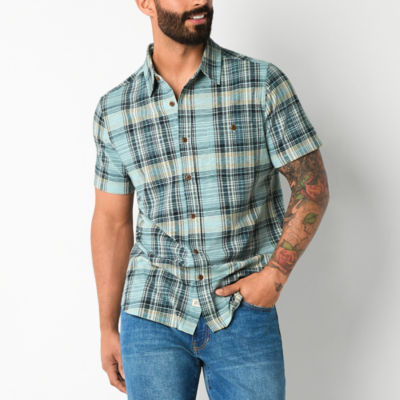 Frye and Co. Mens Regular Fit Short Sleeve Plaid Button-Down Shirt