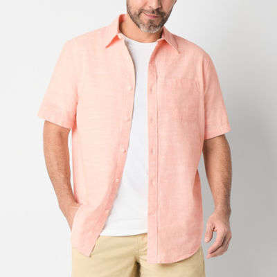 St. John's Bay Linen Mens Classic Fit Short Sleeve Button-Down Shirt