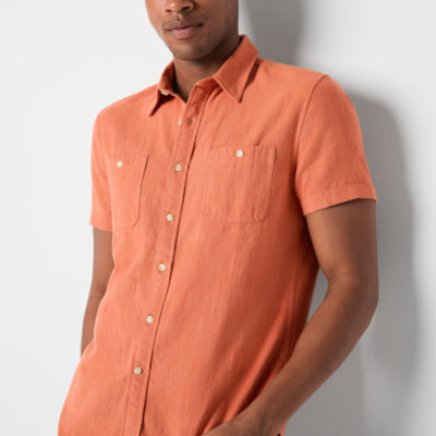 mutual weave Mens Regular Fit Short Sleeve Button-Down Utility Shirt