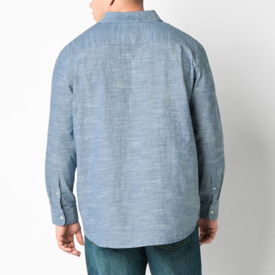 St. John's Bay Linen Blend Big and Tall Mens Classic Fit Long Sleeve Button-Down Shirt