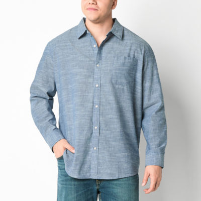 St. John's Bay Linen Blend Big and Tall Mens Classic Fit Long Sleeve Button-Down Shirt