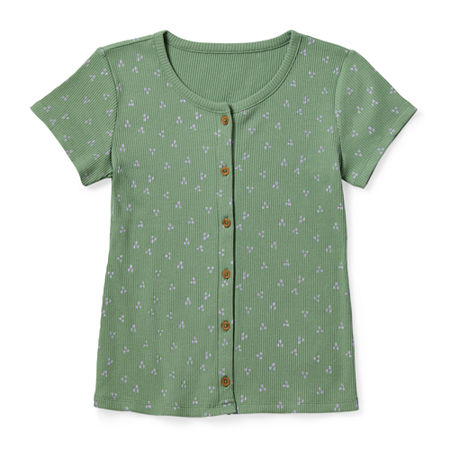 Thereabouts Little & Big Girls Rib Scoop Neck Short Sleeve T-Shirt, Xx-small (4-5), Green