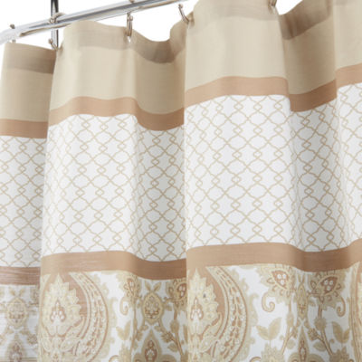 Broadhaven Tan Scroll Shower Curtain