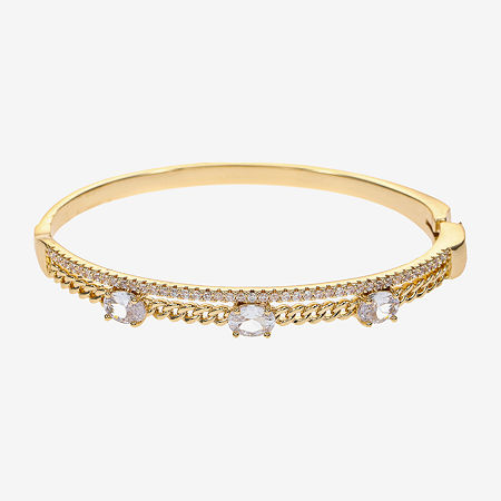 Sparkle Allure Womens Cubic Zirconia Gold Tone 14K Gold Over Brass Oval Round Bangle Bracelet