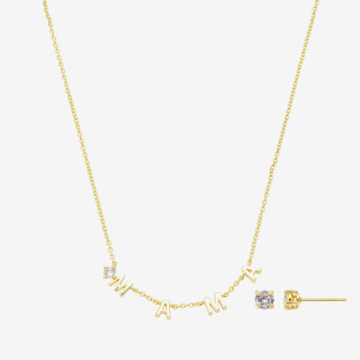Footnotes Mama Womens Cubic Zirconia 14K Gold Over Brass 2-pc. Jewelry Set