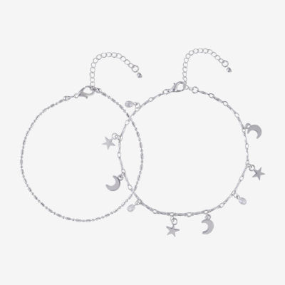 Bijoux Bar Womens 9 Inch Link Moon Ankle Bracelet