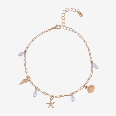 Bijoux Bar Shell Starfish Womens 9 Inch Cable Ankle Bracelet