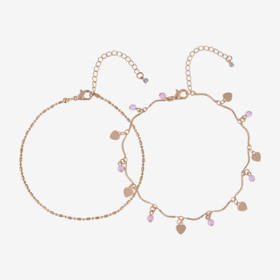 Bijoux Bar Womens 9 Inch Link Heart Ankle Bracelet