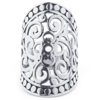 Sparkle Allure Womens Pure Silver Over Brass Oblong Cocktail Ring