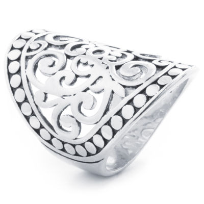 Sparkle Allure Womens Pure Silver Over Brass Oblong Cocktail Ring