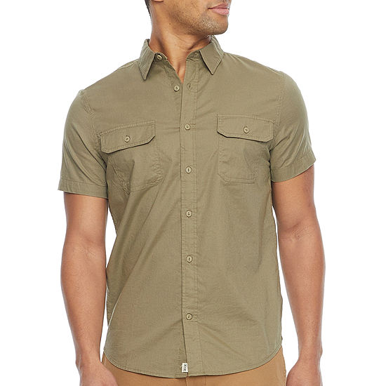 mutual weave Stretch Mens Regular Fit Short Sleeve Button-Down Shirt
