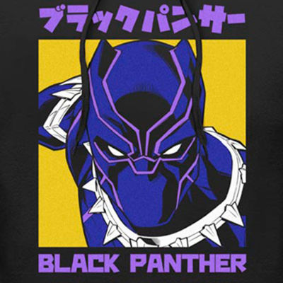 Mens Hooded Long Sleeve Classic Fit Black Panther Marvel Graphic T-Shirt