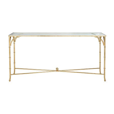 Maurice Faux Bamboo Console Table With Glass Top, One Size, Yellow