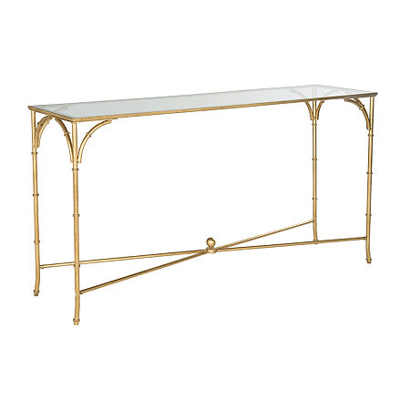 Maurice Faux Bamboo Console Table With Glass Top, One Size, Yellow