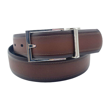 J. Ferrar Leather Reversible Twill Embossed Mens Belt, M (34-36), Brown