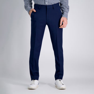 Navy blue flat-front stretch Dress Pants