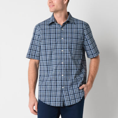 St. John's Bay Poplin Dexterity Mens Easy-on + Easy-off Adaptive Classic Fit Short Sleeve Button-Down Shirt