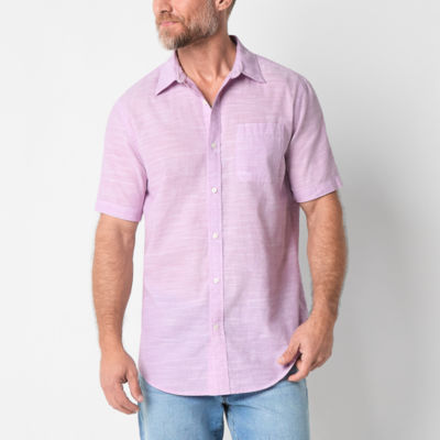 St. John's Bay Linen Mens Classic Fit Short Sleeve Button-Down Shirt