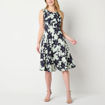 Liz Claiborne Sleeveless Floral Fit + Flare Dress