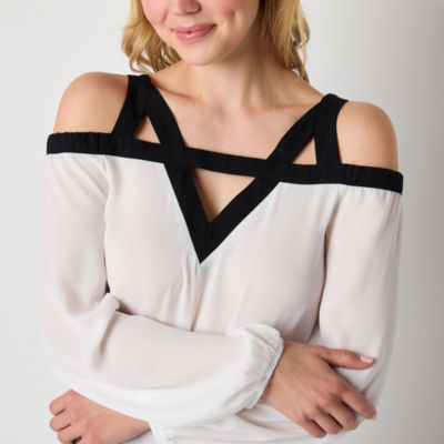 Brannan Womens Asymmetrical Neck Long Sleeve Blouse