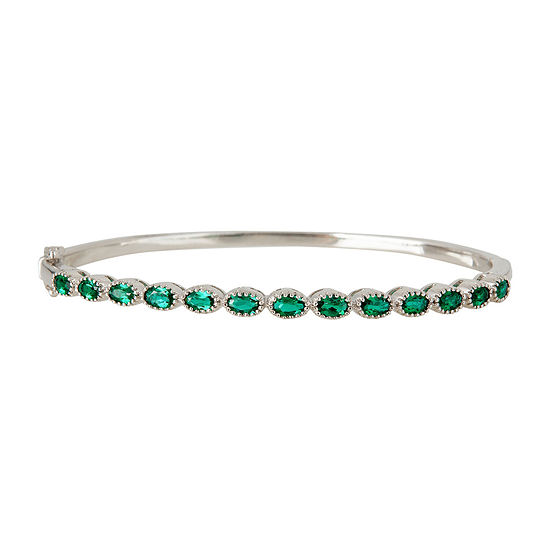 LIMITED QUANTITIES  Lab-Created Emerald Sterling Silver Bangle