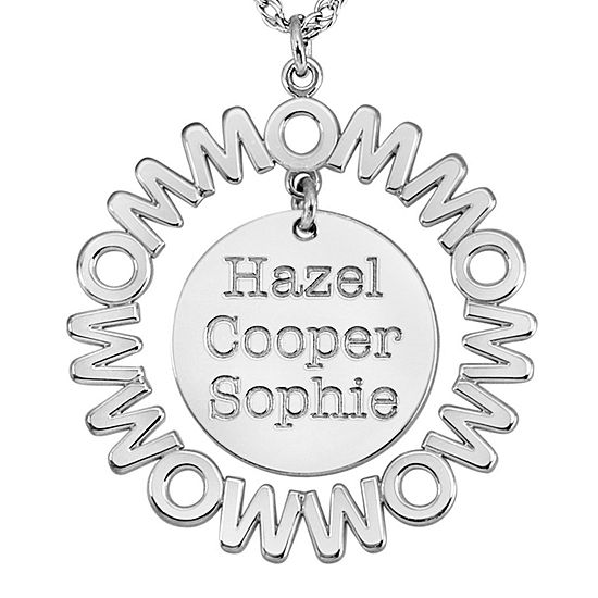 Personalized "Mom" with Child Names Circle 27mm Pendant Necklace