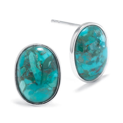 Enhanced Turquoise Sterling Silver Oval Stud Earrings