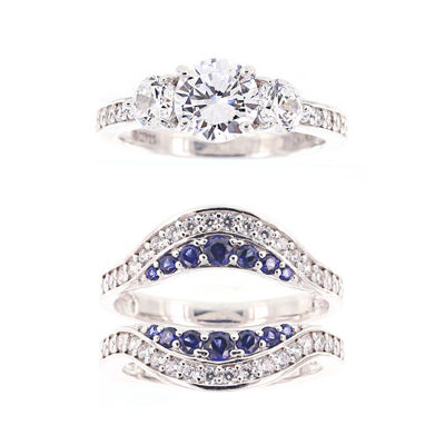 Diamonart® Cubic Zirconia and Lab-Created Blue Sapphire Sterling Silver Engagement Ring Enhancer