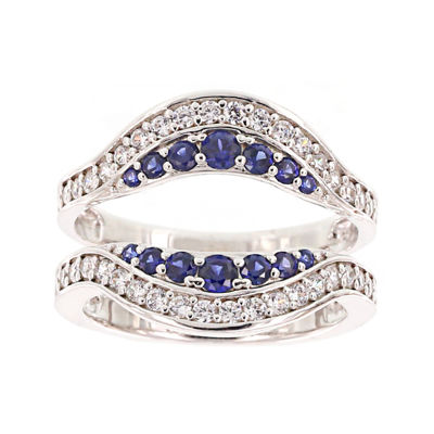 Diamonart® Cubic Zirconia and Lab-Created Blue Sapphire Sterling Silver Engagement Ring Enhancer