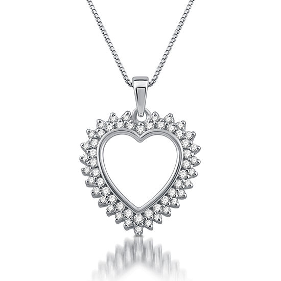 Womens 1/4 CT. T.W. White Diamond 10K Gold Heart Pendant Necklace