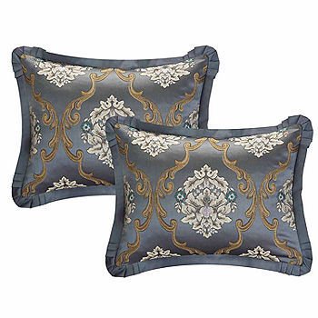 Chic Home 9 Piece Aubrey Decorator Upholstery Quality Jacquard Scroll Fabric Bedroom Comforter Set and Pillows Ensemble Blue Queen 