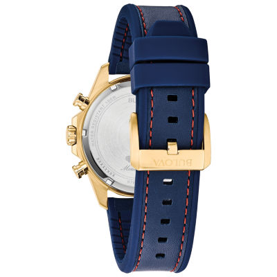 Bulova Marine Star Mens Blue Leather Strap Watch 97b168