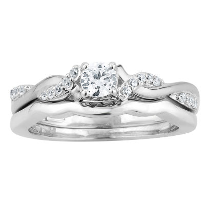 Womens 1 CT. T.W. Natural White Diamond 10K Gold Round Side Stone Bridal Set