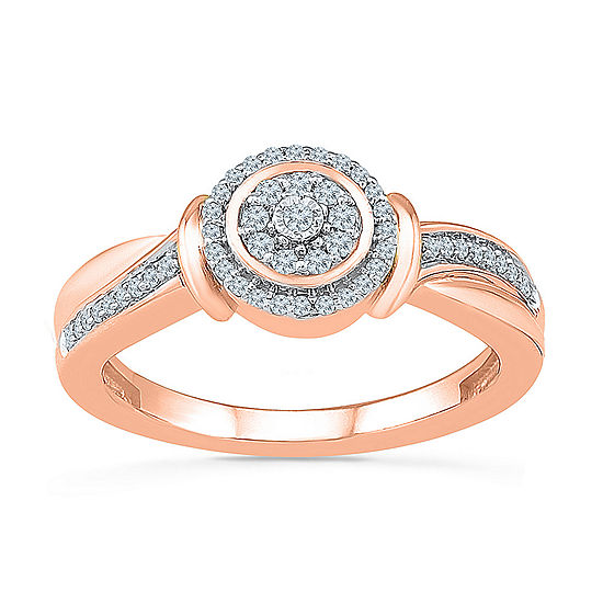 Womens 1/5 CT. T.W. Genuine White Diamond 10K Rose Gold Round Engagement Ring