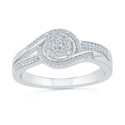 Womens 1/5 CT. Natural White Diamond Sterling Silver Round Side Stone Halo Engagement Ring