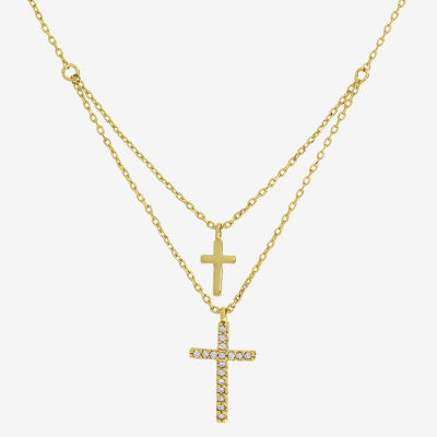 Sparkle Allure Cubic Zirconia 14K Gold Over Brass 16 Inch Link Cross