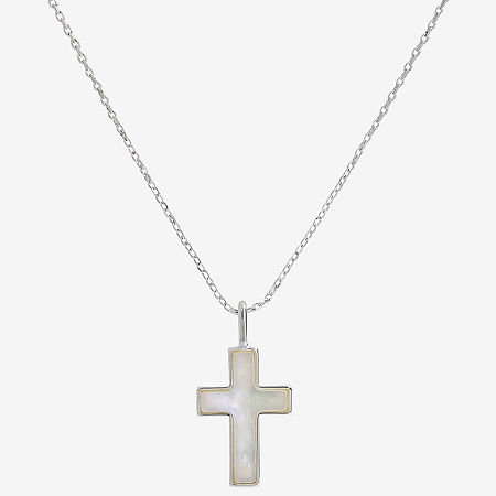 Sparkle Allure Womens White Mother Of Pearl Pure Silver Over Brass Cross Pendant Necklaces, One Size