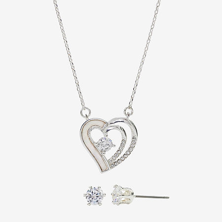 Sparkle Allure 2-pc. Cubic Zirconia Pure Silver Over Brass Heart Jewelry Set, One Size