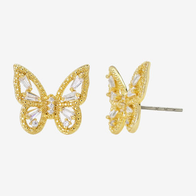 Sparkle Allure Cubic Zirconia 14K Gold Over Brass 12.5mm Butterfly Stud Earrings