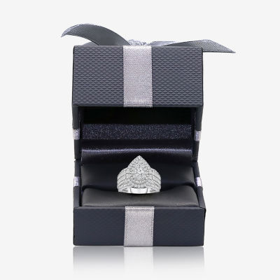 (I / I1) Womens 2 CT. T.W. Lab Grown White Diamond 10K White Gold Pear Side Stone Halo Engagement Ring