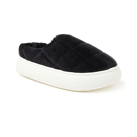 Dearfoams Shea Puff Womens Slip-On Slippers, Small, Black