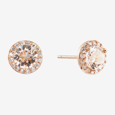 Silver Treasures Round Champagne Cubic Zirconia Stud Earrings